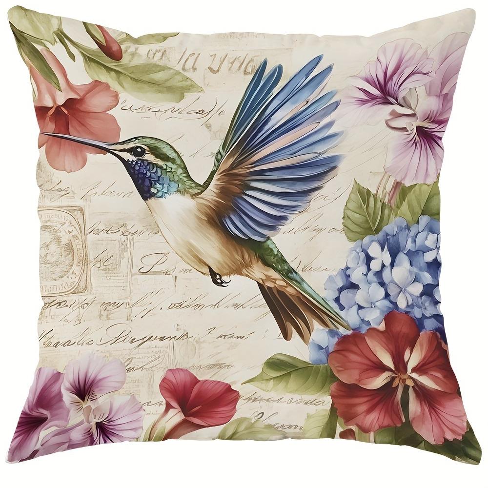 

1pcs Hummingbirds and Butterflies Dancing among Flowers Encounter Retro Natural Charm Pillow CoverSofa cushion cover 16x16Inch