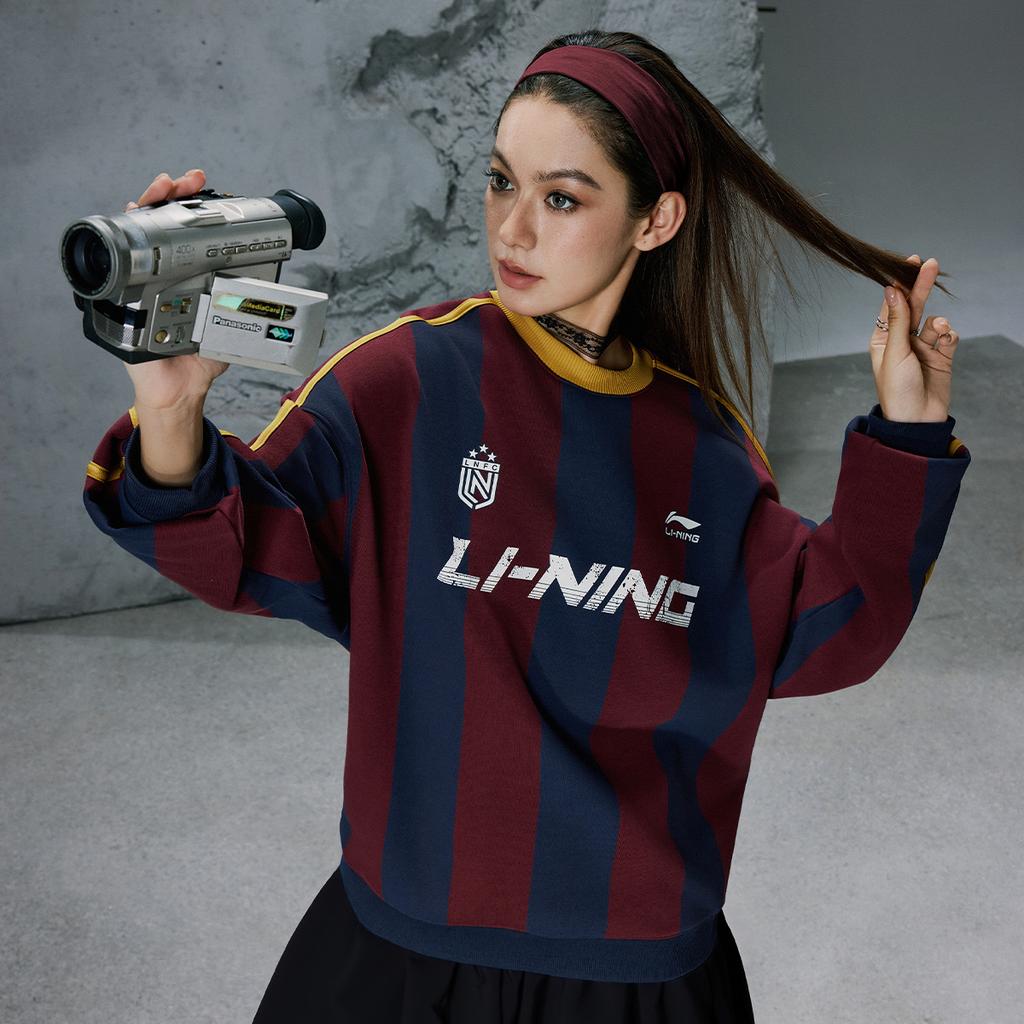 Li-Ning Sports Lifestyle Series Simple Letter Badge Print Striped Loose Round Neck Long Sleeve Sweatshirt Unisex Sweatshirt AWDVH87-2