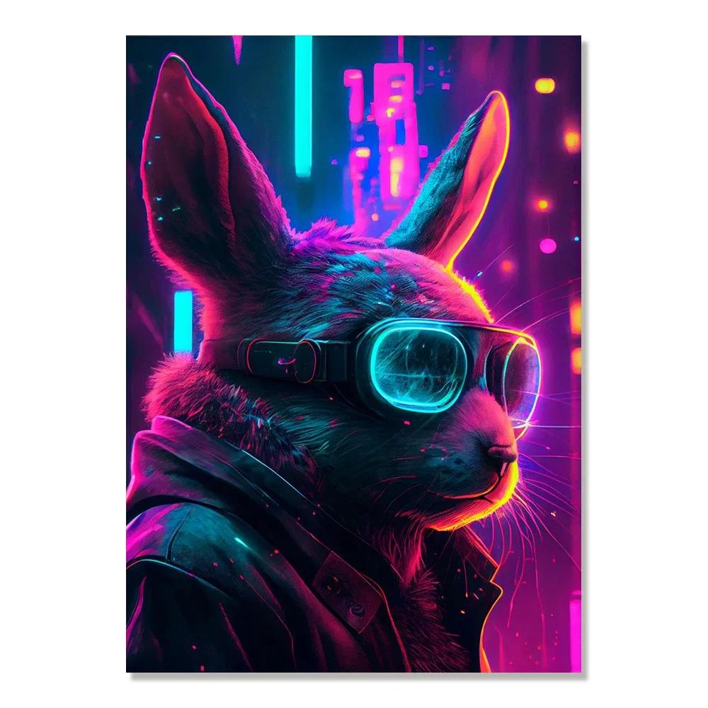 Cyberpunk Style Future Fantasy Lion Monkey Agent Animal Poster Wall Art Canvas Painting for Living Room Home Decoration