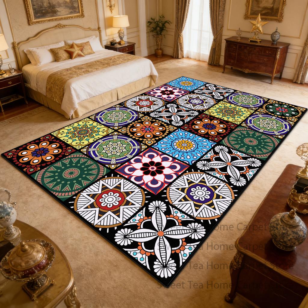 Bohemian Ethnic Patchwork Bedroom Carpet Decoration Home Washable Non-slip Dining Room Mandala Rug Large Area Softy Parlor Mat