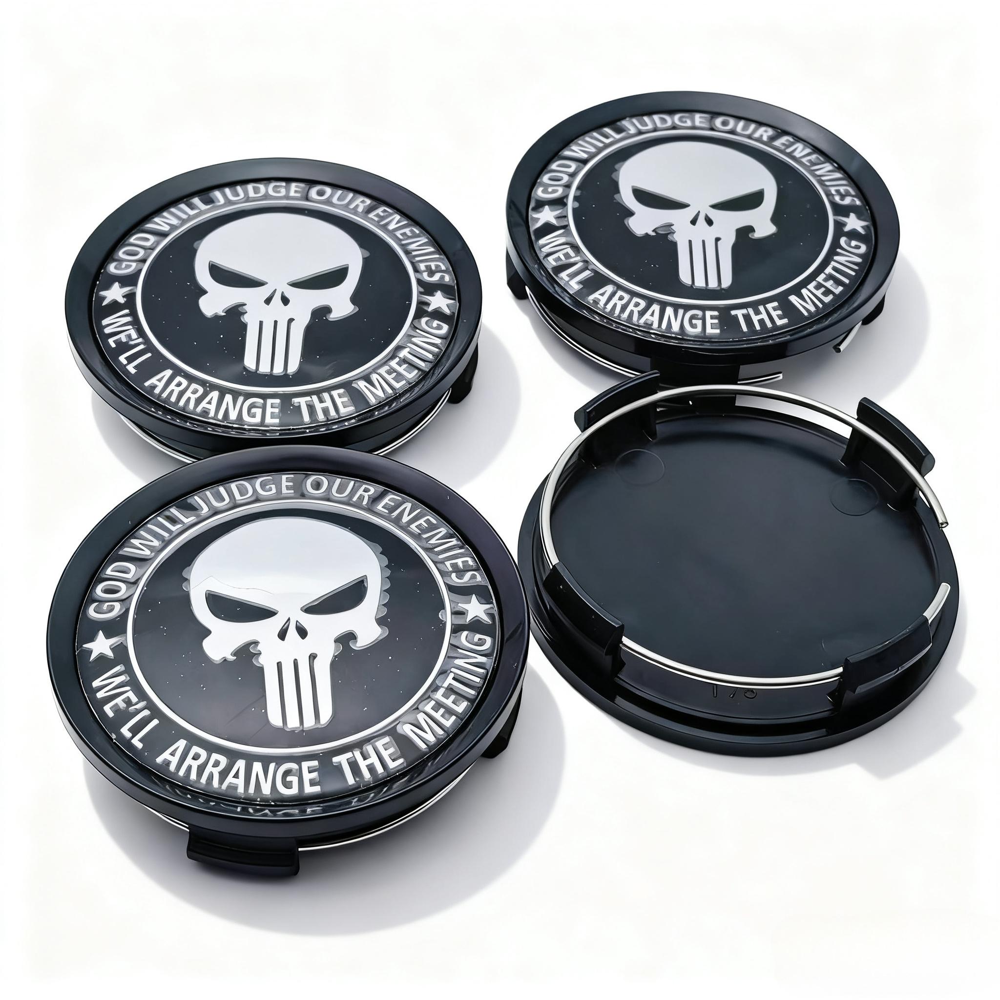

4pcs Skull Logo Emblem Car Wheel Center Caps 74mm 69mm Wheels Hub Centre Cap Skulls Badge Rim Hubcaps Cover Lid Car Accessories Punisher Badge&4pcs T75 Wheel Cap