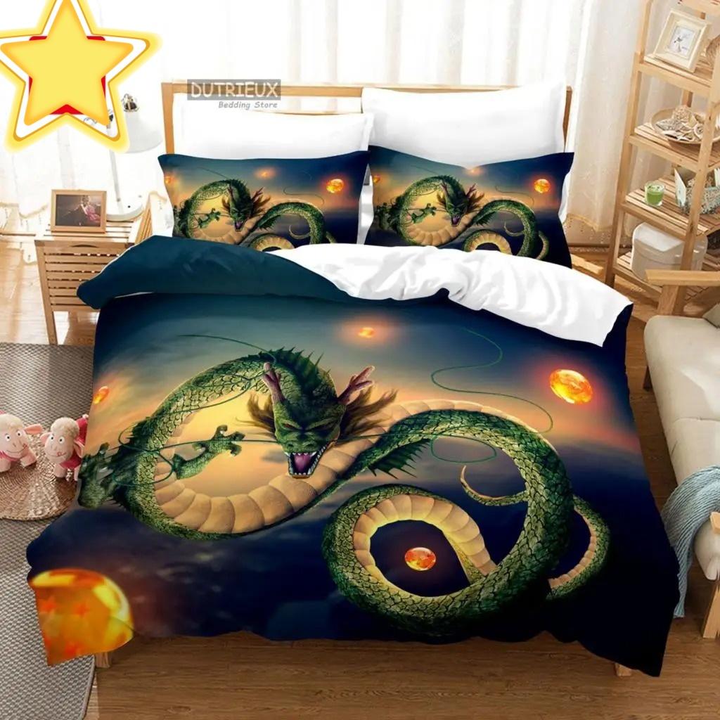 2026 Hot Sale Japanese Anime Dragon Ball Son Goku Bedding Set Quilt Cover Twin Full Bedroom Bed Decor for Teens Best Gifts