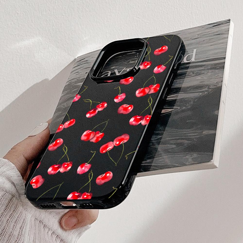 Creative Full Screen Red Cherry Phone Case For iPhone 16 15 14 13 12 11 Pro Max 16E X XR XS Max 7 8 Plus Shockproof Soft Cover