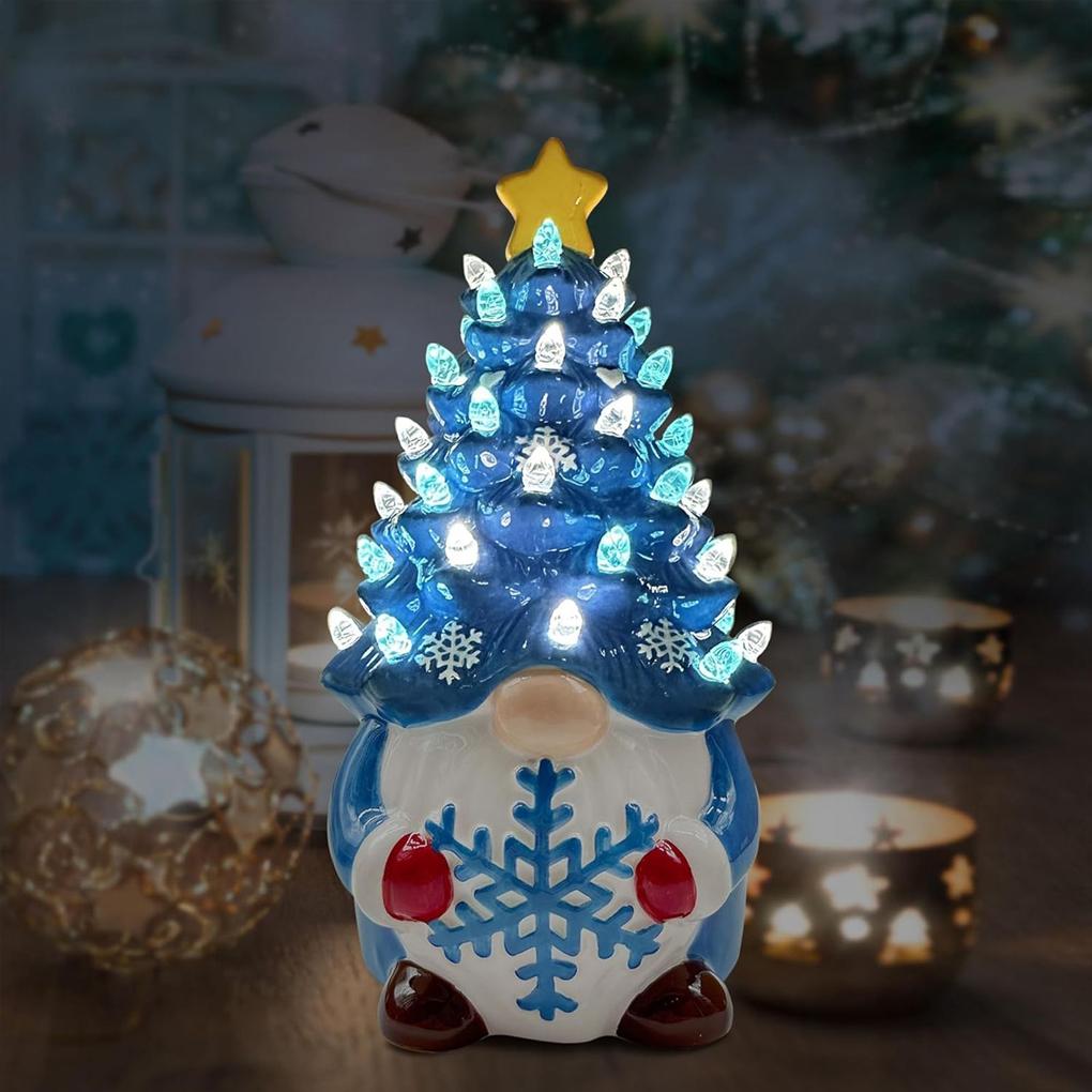 Blue Lighted Dwarf Decorations Christmas Tree Colorful Light Home Festivity Lighted Christmas Gnome Tree Resin Mini Glow