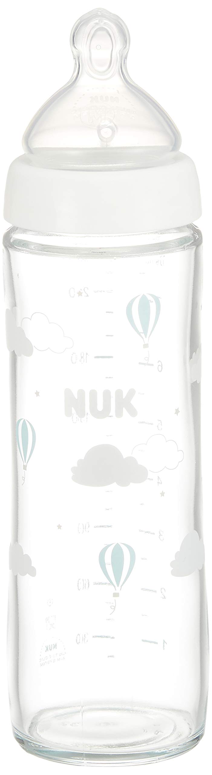 

NUK Premium Choice Baby Bottle, Cloud Design, 240ml, for ages 0+ months, Glass, Slim Design, FDNK03102152