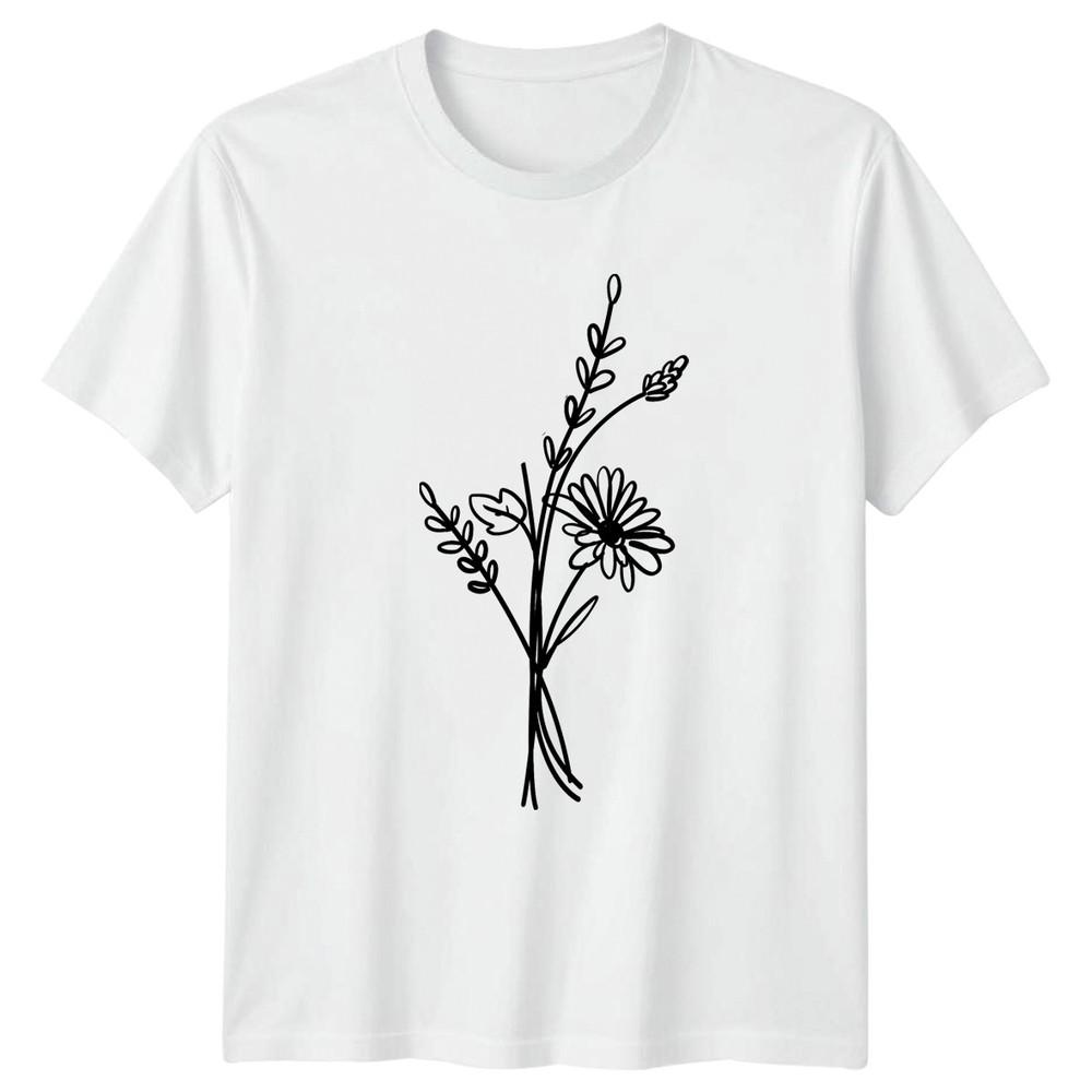 Minimalist Botanical Wildflower Bunch TShirt Line Art Floral Birthday Gift S