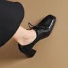 Fashion NEW Spring/Autumn Women Pumps Genuine Leather Shoes for Women Square Toe Chunky Heel Shoes Concise Black Lace-up Handmade Shoes