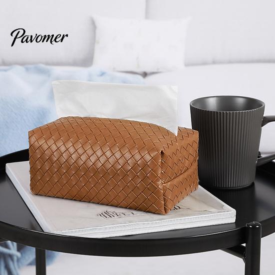 Wear-resistant Tissue Box PU Leather Box, with Smooth Paper Outlet Opening, Luxury Case Soft Rounded Weaving Surface Holder for Home Car High-end