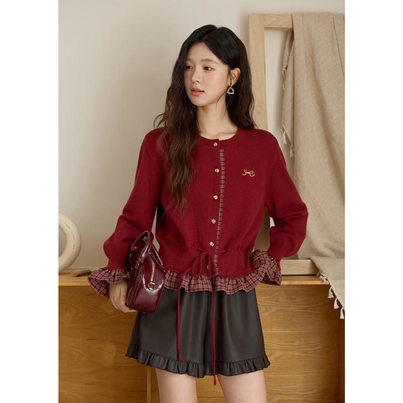 Mishow Women s Faux Two-Piece Plaid Knit Cardigan M