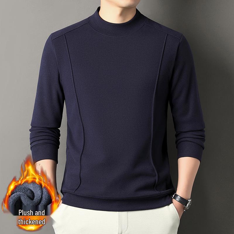 Men's Versatile Winter Fleece Sweatshirt, Half-High Collar, Solid Color, Long Sleeve, Thick Base Layer for All Ages.