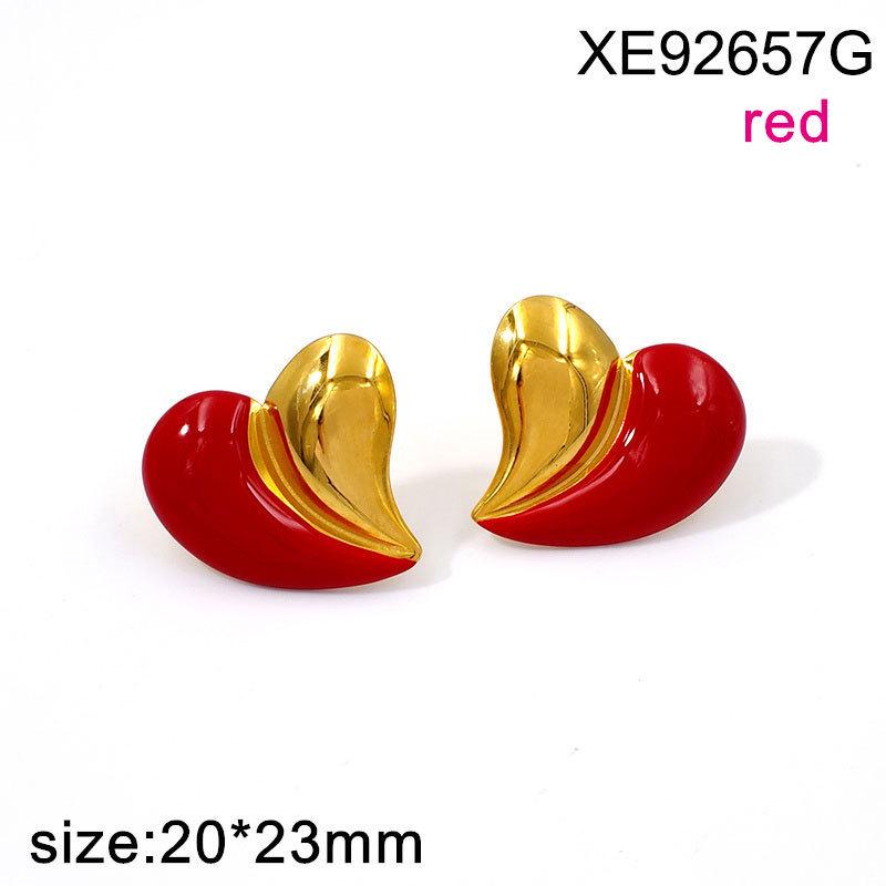 18K Gold Plated Titanium Steel Heart Stud Earrings - Color Block Design, Light Luxury Women's Jewelry.
