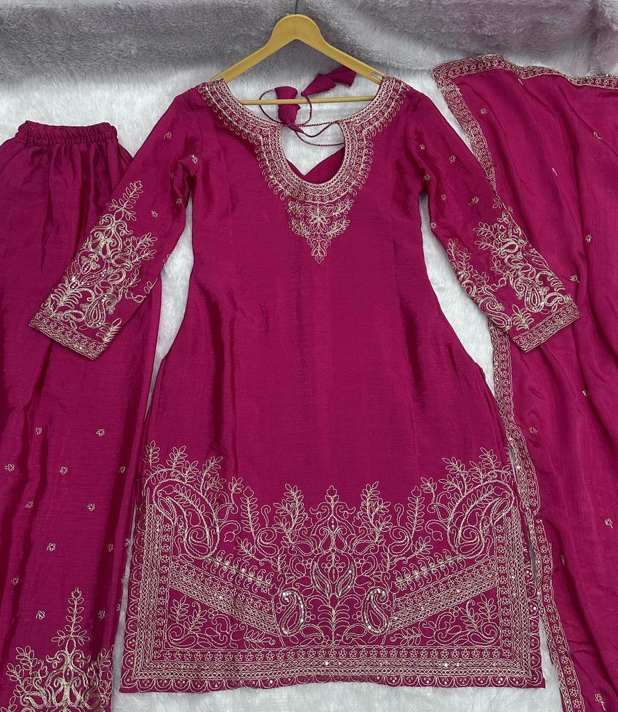 Women Designer Chinon Silk Sharara Salwar Suit Indian Bollywood Salwar Kameez Palazzo Set
