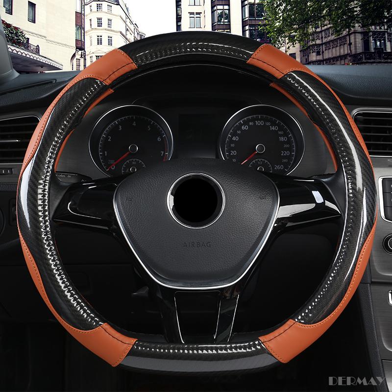 DERMAY D Shape Steering-Wheel Black Auto Car Steering Wheel Cover Leather 38CM Wheel Cover Interior Accessories