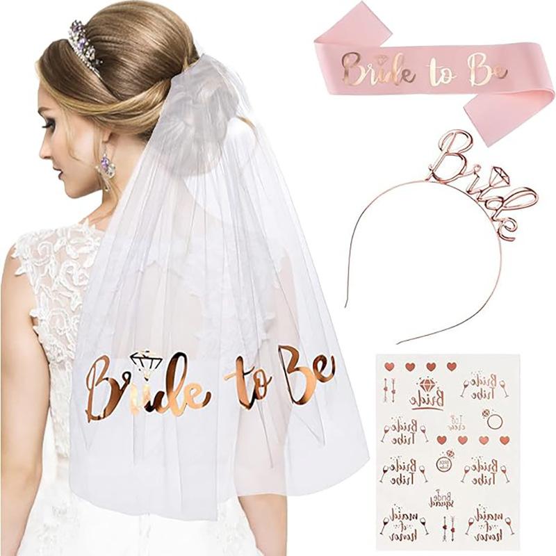 Creative Headwear Party Atmosphere Decoration Set Bridal Diamond Ring Shoulder Strap Headveil Stickers Decorative Dressing Props