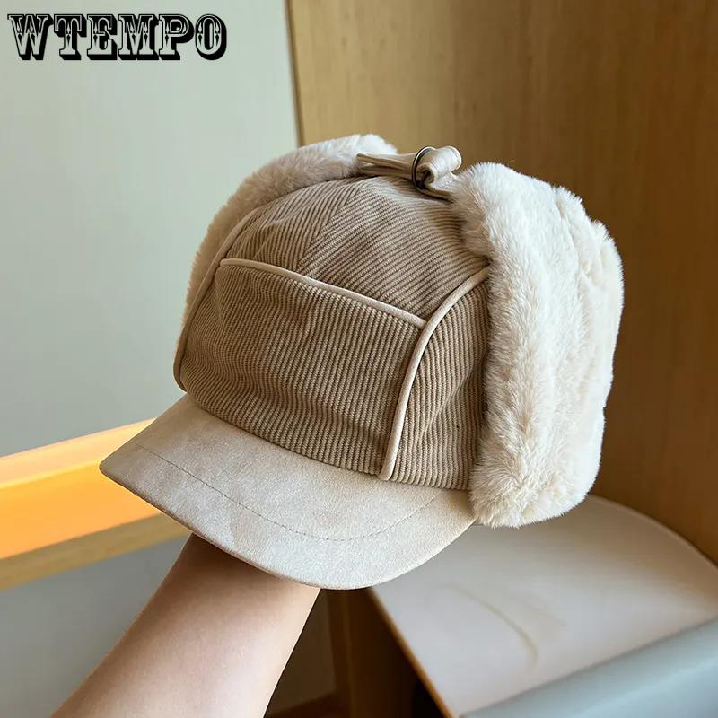 WTEMPO Male Windproof Cold-proof Warm Bomber Hats Cycling Skiing Plush Faux Fur Unisex Hats Ear Protection for Men in Autumn Winter Outdoor