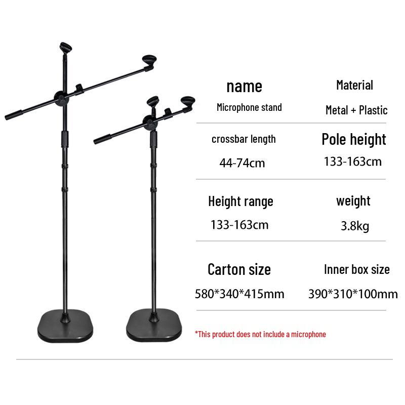 Adjustable Floor Microphone Stand with Retractable Boom Arm for Live Streaming, Singing, and Stage Use