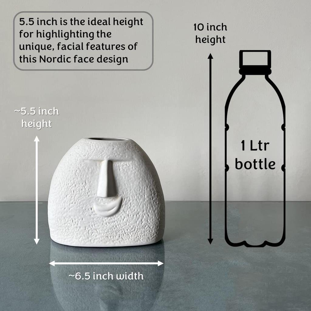 Keramik Blumenvase | 2er Set | Fröhliche Gesichtsvase 14 cm & Kussmund-Gesichtsvase 15 cm (Weiß, Rohfinish)