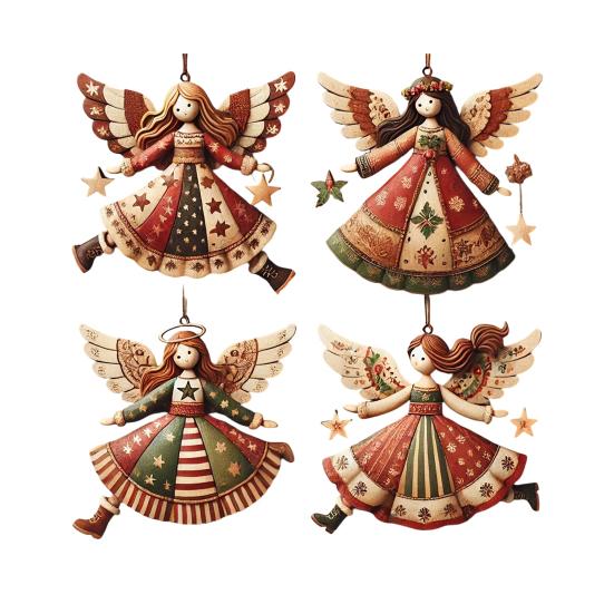Christmas Wooden Angel Ornaments Rustic Angel Christmas Tree Ornament Retro Small Angel Hanging Decoration for Holiday Party Decor
