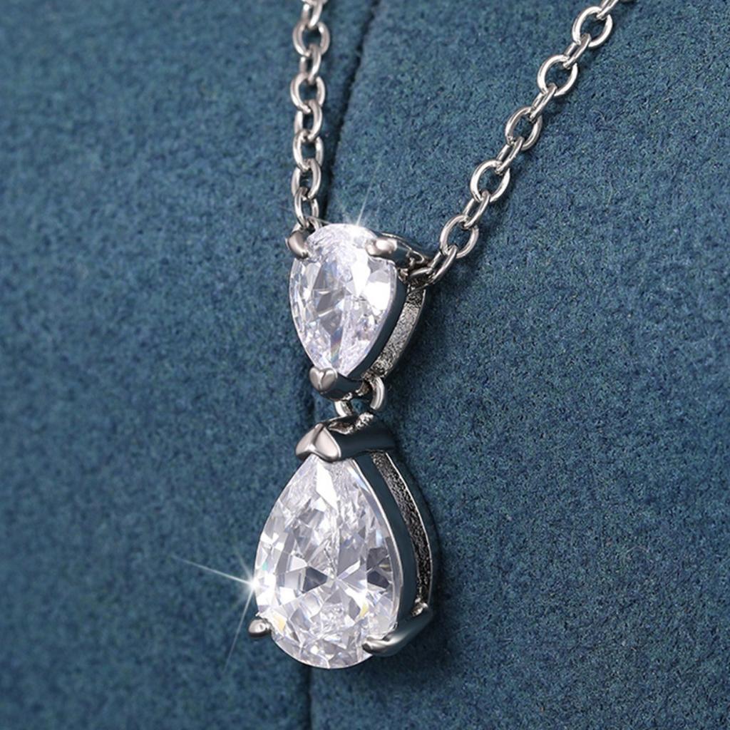 Two Teardrop Pendant Necklace Sparkling Design for Women