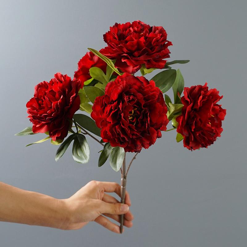 

5 больших головок красного пиона искусственные цветы букет фальшивый цветок для домашнего декора