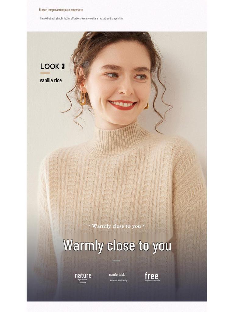 Women's Slim Fit Cashmere High Neck Knit Pullover - Thick, Stylish, Casual, and Elegant for Autumn/Winter
