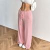 Women Spring Summer Casual Sport Drawstring High-Waisted Stripedd Straight-leg Pants
