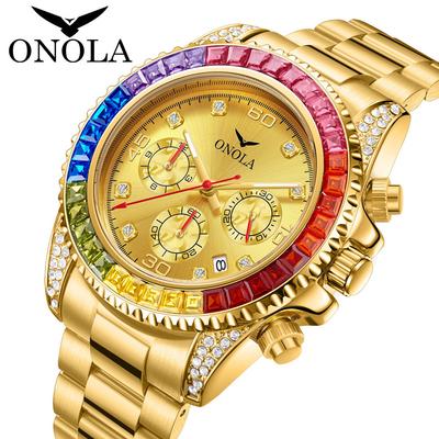 Fashion Business Luxury Gold Watch Waterproof Solid Core Stainless Steel Strap Rainbow Dial Quartz Watch Luxury Automatic Date Watch
