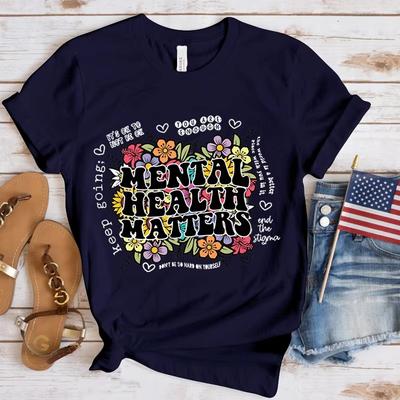 Cool Summer Women Fashion Clothes Casual Tops Loose Short Sleeve Mental Health Awareness Ladies Pullover Plus Size T Shirts