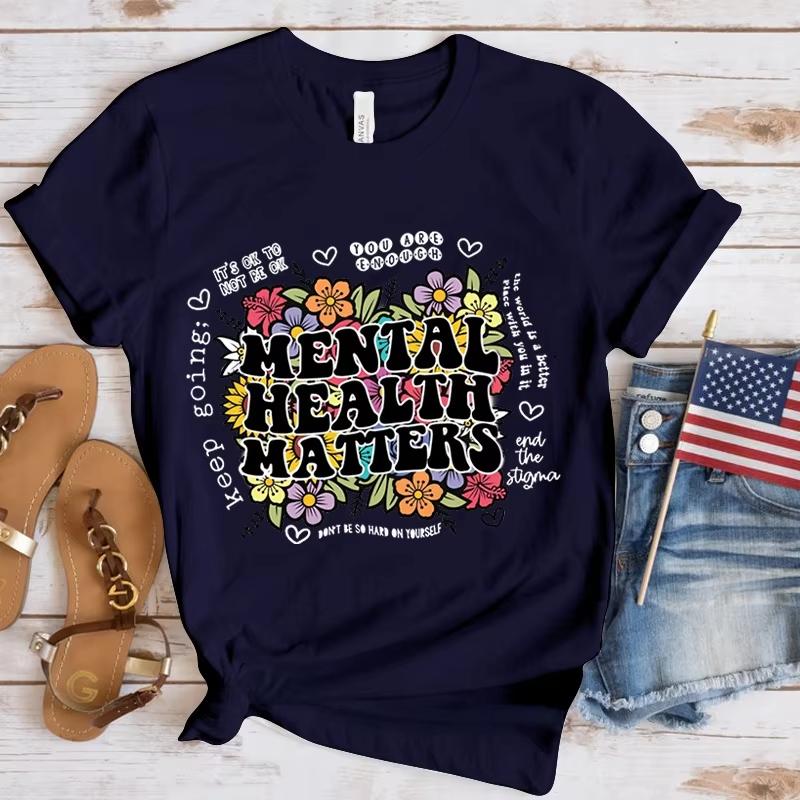 

Cool Summer Women Fashion Clothes Casual Tops Loose Short Sleeve Mental Health Awareness Ladies Pullover Plus Size T Shirts S разноцветный