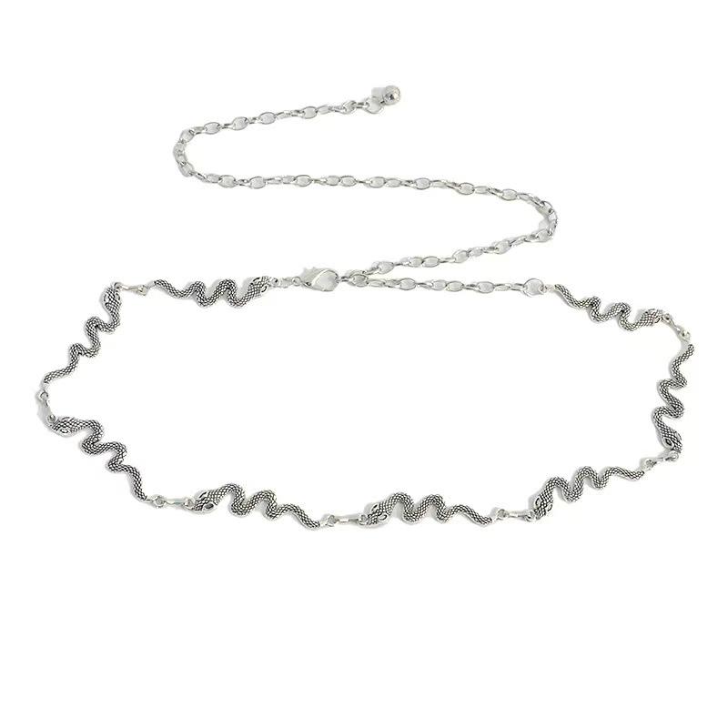 

Европейский и американский женский ремень Повседневное украшение Тонкий пояс Ретро узор с пряжкой в виде змеи Металлический ремень-цепочка Аксессуары