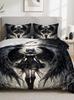 3-Piece Duvet Cover Set Black Dark Angel Gothic Halloween Bedding Set with Invisible Zipper Machine Washable for Bedroom