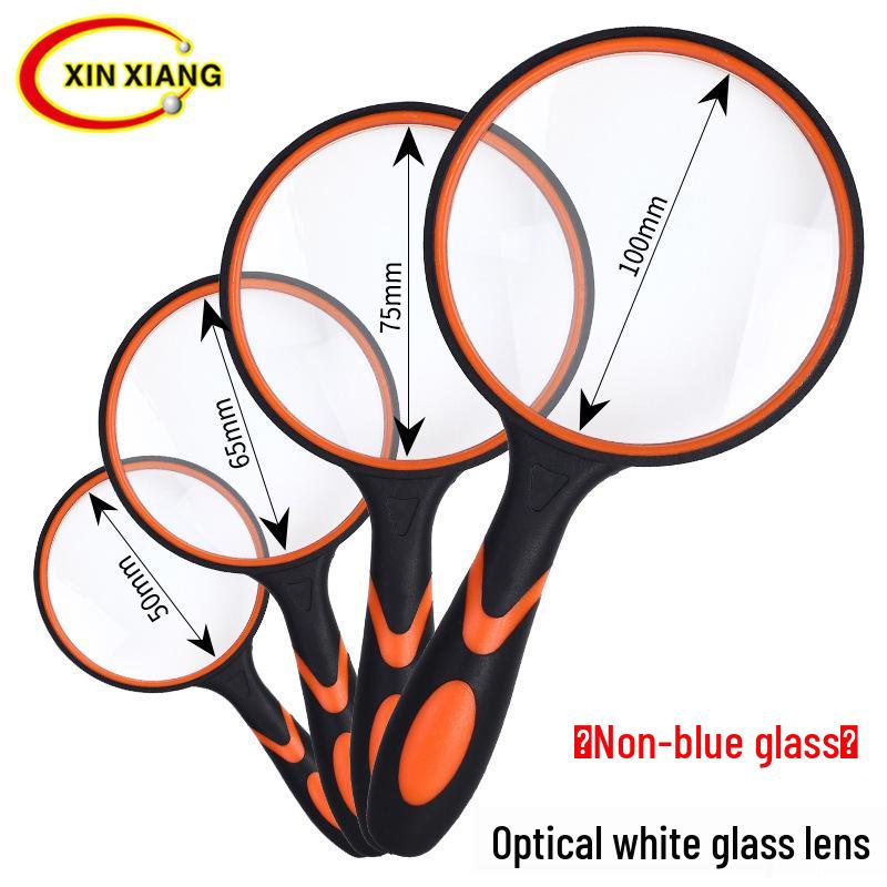 

10x Optical White Glass Lens With Drop-proof Rubber Handle: HD Handheld Magnifying Glass for Seniors Includes Velvet Bag + Cleaning Cloth