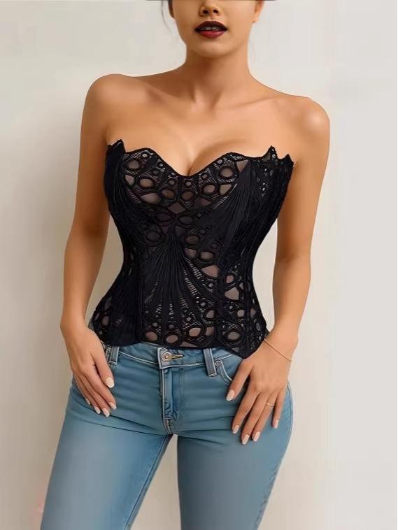 Женский кружевной боди-бюстье с шнуровкой на талии Extra Small чёрный