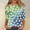 Dames Casual Top met Bloemendruk Ronde Hals Driekwartmouw Blouse Lichtgewicht Comfortabele Stof Geschikt voor Dagelijks Gebruik