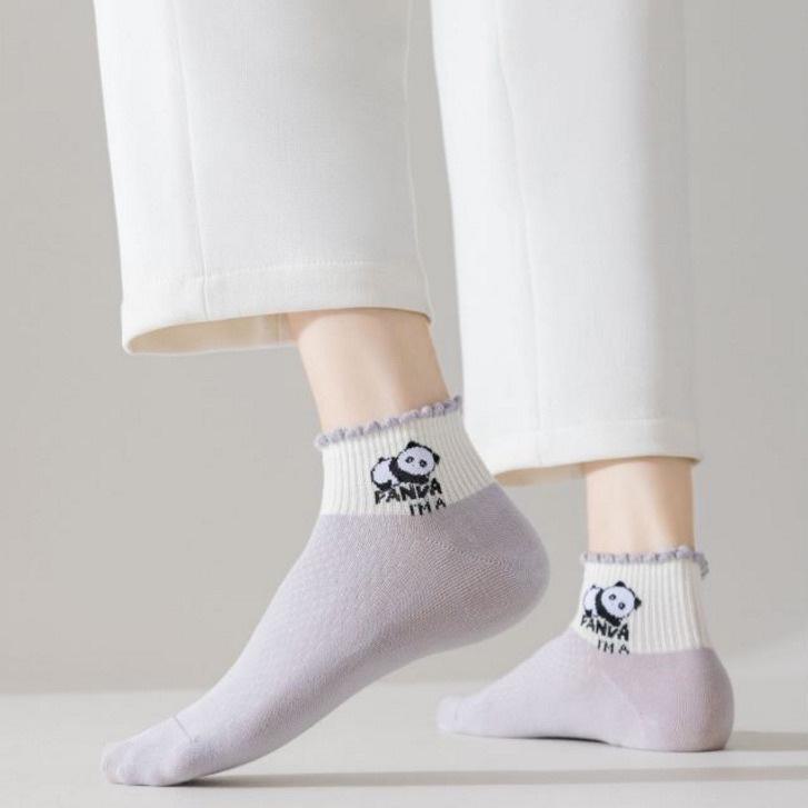 Damen Niedliche Cartoon Panda Low-Top Socken - Frühlings- & Sommeredition, Bequeme Weiße Kurze Socken für Studentinnen