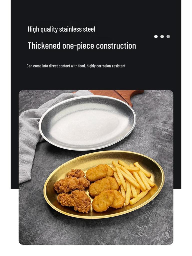 Korean Style Stainless Steel Oval Tray Plate for Cheong Fun, Fries, Snacks, Fish, Barbecue