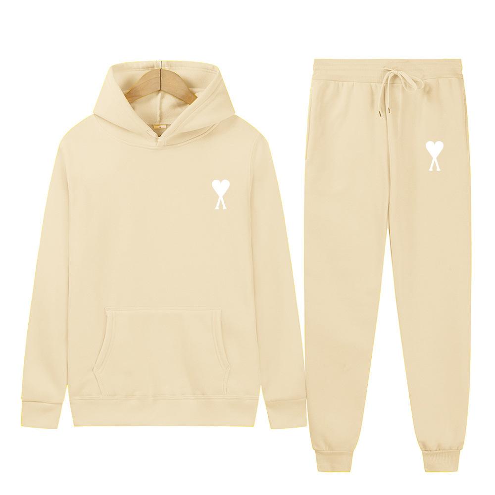 Spring Tide Brand Aml Classic Big Love Printing Men and Women the Same Couple Hooded Sweater Set