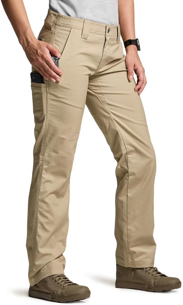 CQR Cargo Long Straight Work Tactical Women's Pants, Pants, Workwear, Climbing, Mountaineering, Camping, Casual, Lightweight, WFP601-KHK_8/R