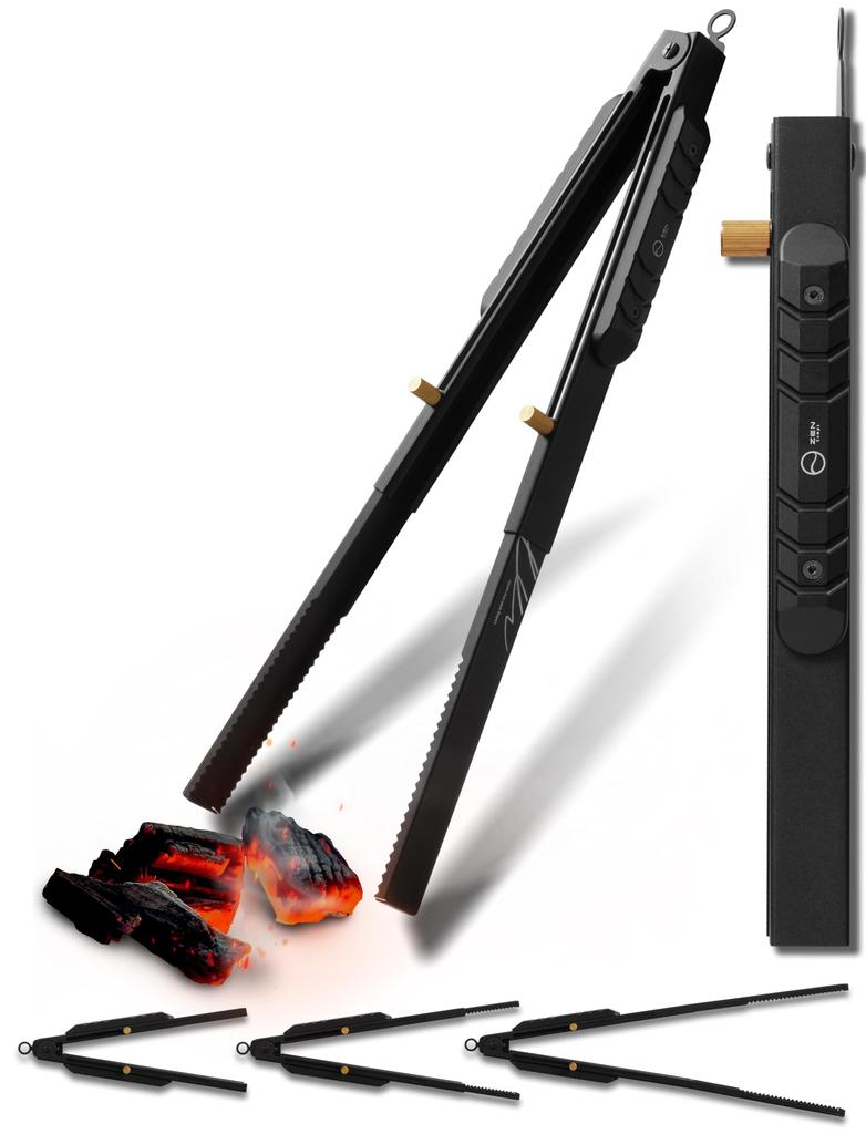 ZEN Camps Fire Firewood Charcoal Outdoor Stainless Comes with Stopper Shears, Shears, Shears, Tongs, Telescoping, Bonfire, Camping, Barbecue, Steel,
