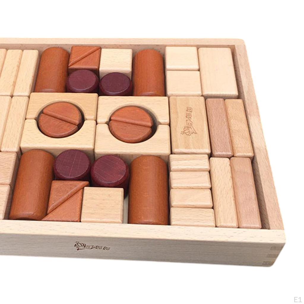 Wooden Building Blocks Construction Toy Prechool Learning Educational Geometric Shapes