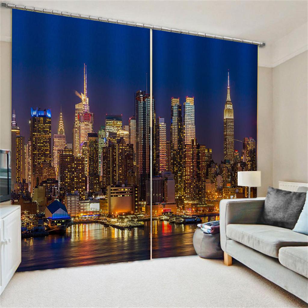 City Night Tall Buildings Lights Landscape Curtains 2 Panel Luxury Living Room Bedroom Home Decor Curtains