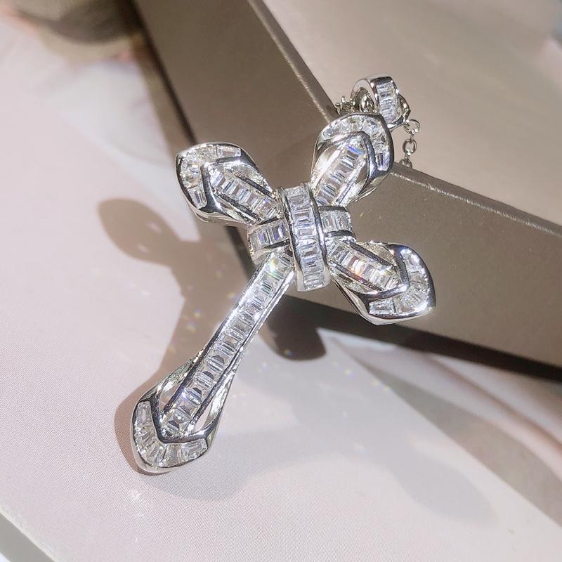 925 copper Simple Love Cross Pendant Choker White Zircon Necklace Charm Beach Rhinestone Jewelry Choker Christmas Gift Necklace