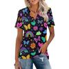Women's Casual V Neck Short Sleeve T Shirt with Print Top