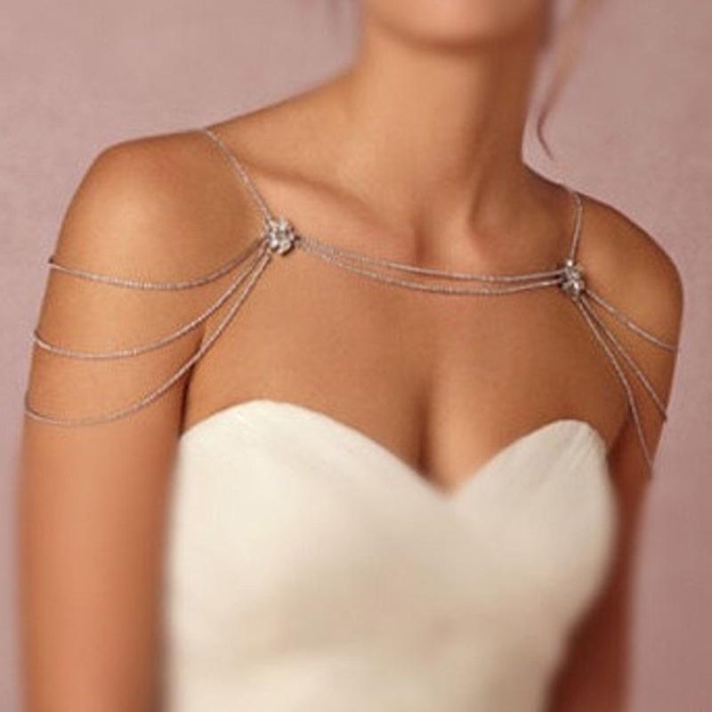 

Elegant Floral Rhinestone Bridal Multi-layer Body Chain for Evening Dresses золотой