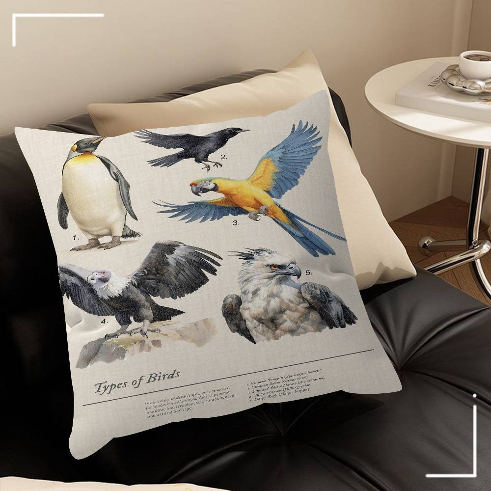 Various Types Of Birds Animal Introduction Pillow Covers Cartoon Sofa Home Doublesided Printing Short Plush Cute Cushion Cover