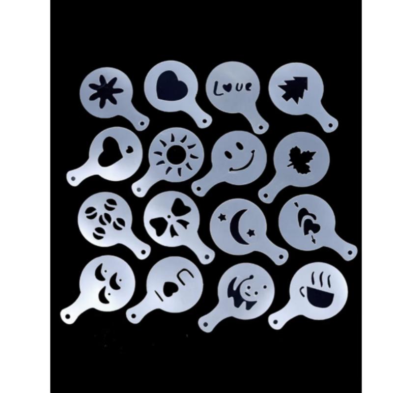 16-Piece Coffee Latte Art Stencils Set