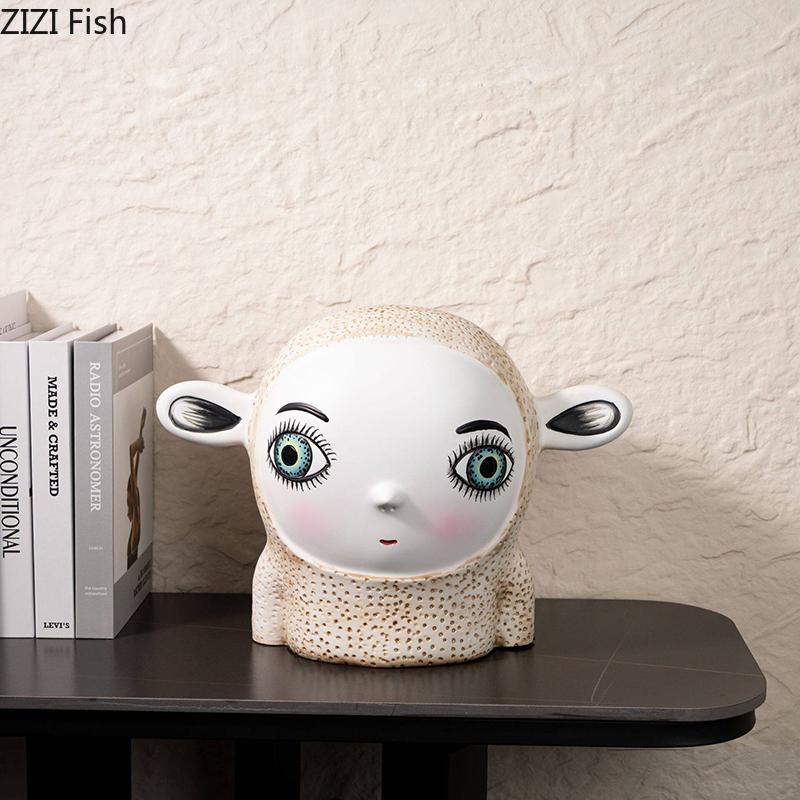 Lovely Cartoon Character Statue with Big Eyes Creative Ornaments Figures Resin Sculpture Desk Decoration Home Decor Accessories
