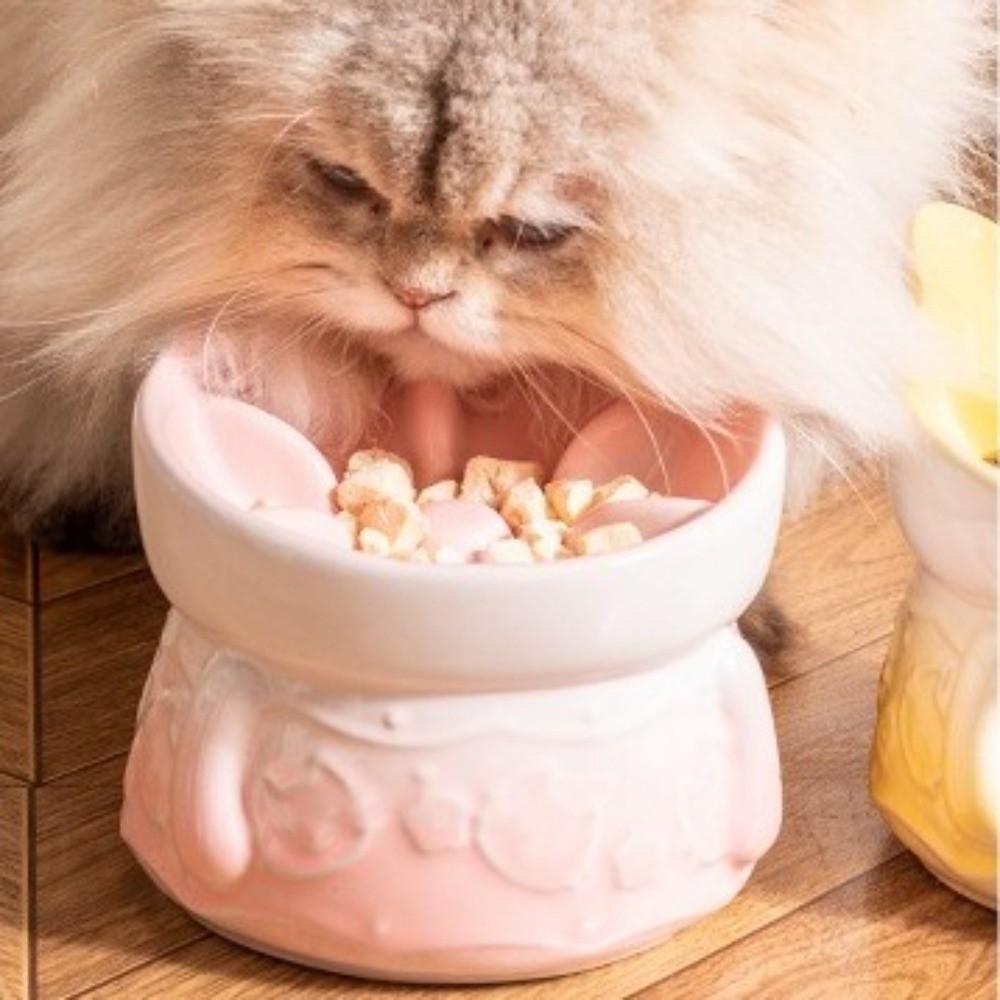 Slanted Mouth Pet Feeder Bowl Ceramic Cat High Foot Bowl Cat Slow Food Bowl  for Feeding