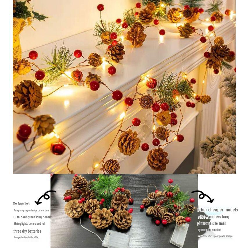 LED Christmas Fairy String Lights with Pine Cones and Bells for Tree and Holiday Decor