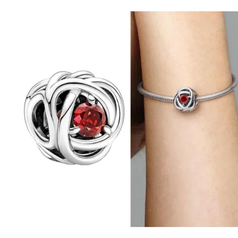 Silver S925 Twelve Month Birthstone Heart Eternity Charms Beads Pendant Fit Original Bracelet for Women DIY Fine Jewelry